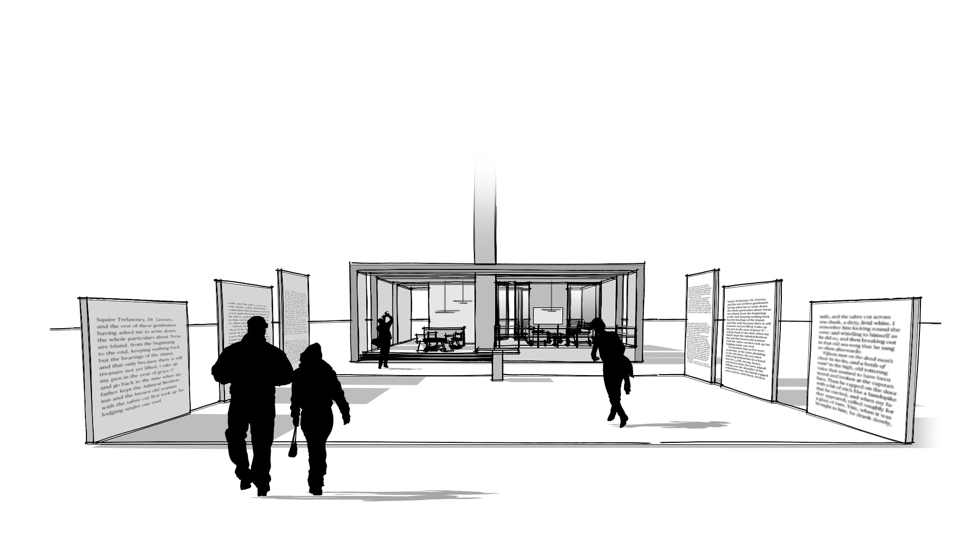 Blick vom Infobereich zum Aktionsfeld der Nutzung „Hotel“
