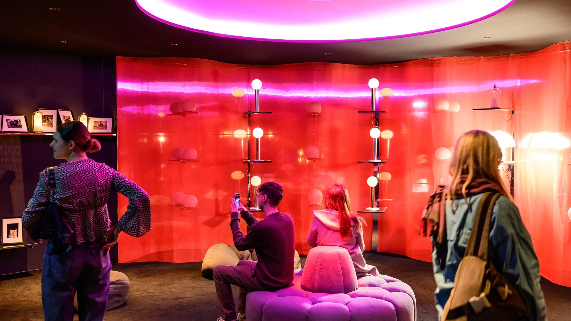 A room lit in red at The Living Light