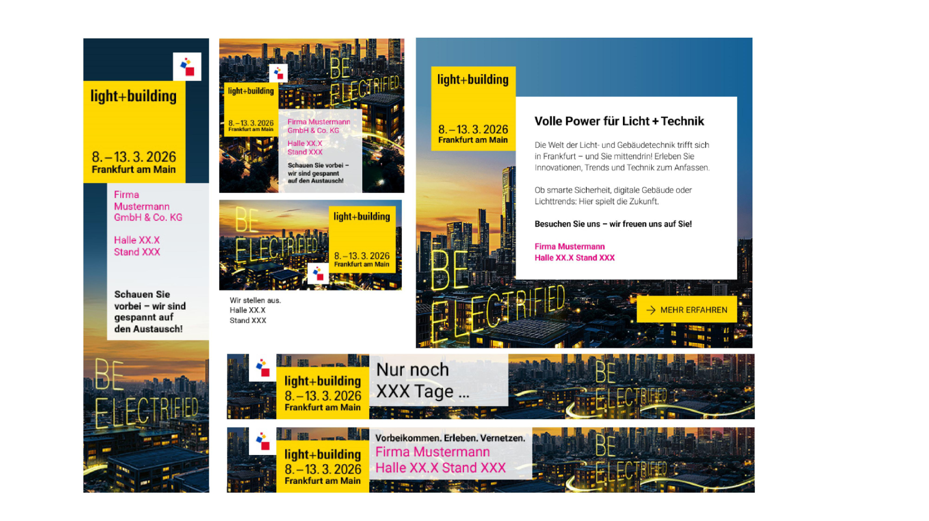 Collage mit verschiedenen Promotionmaterialien der Light + Building