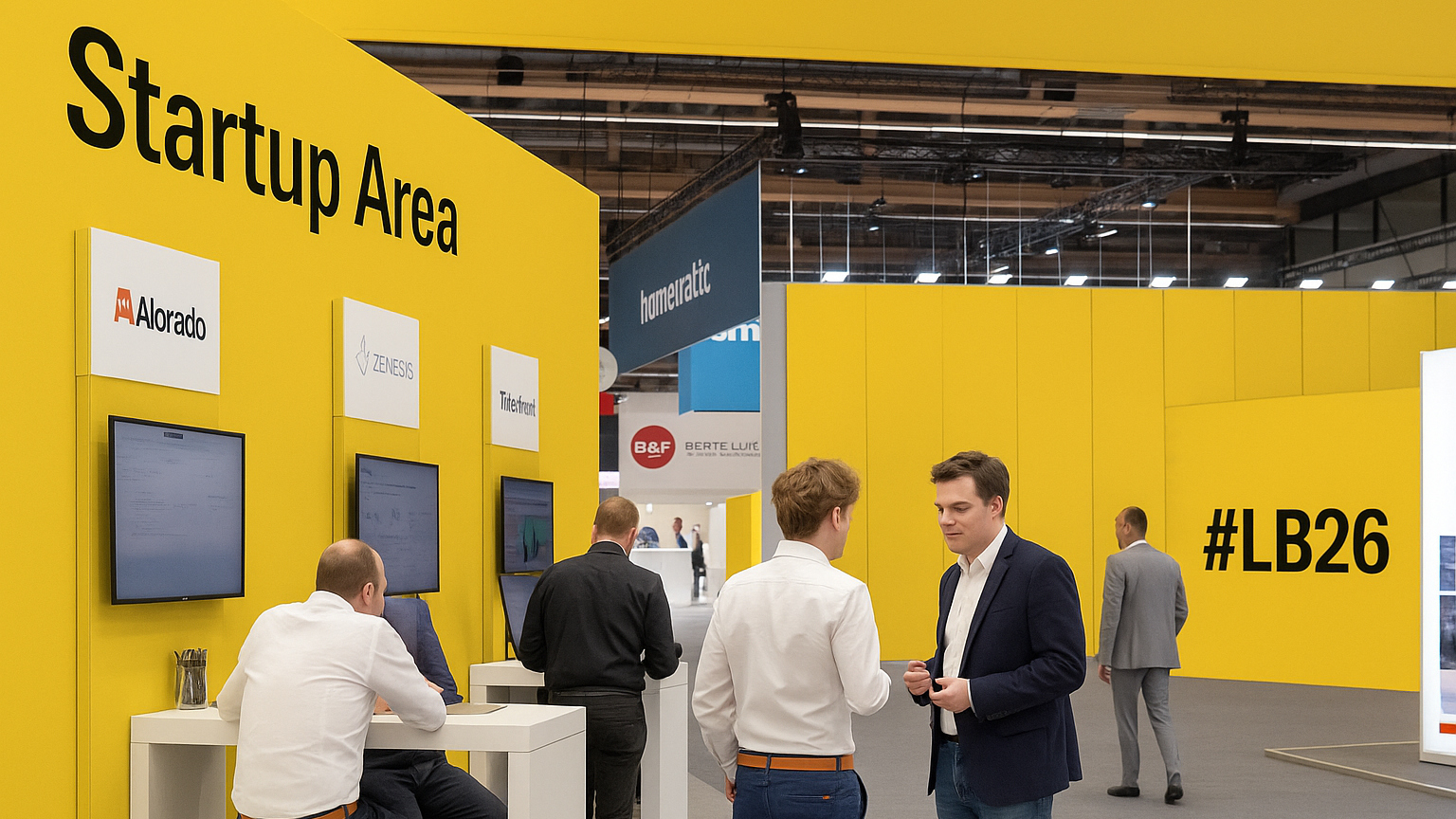Visitors chat in the start-up area