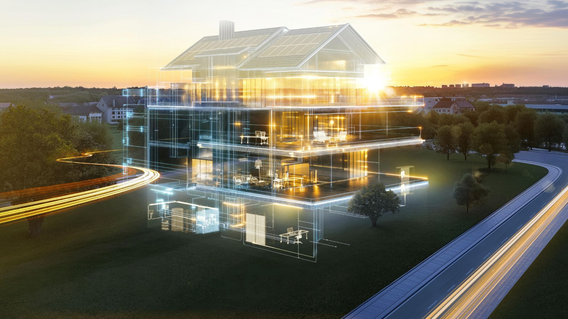 An illuminated building